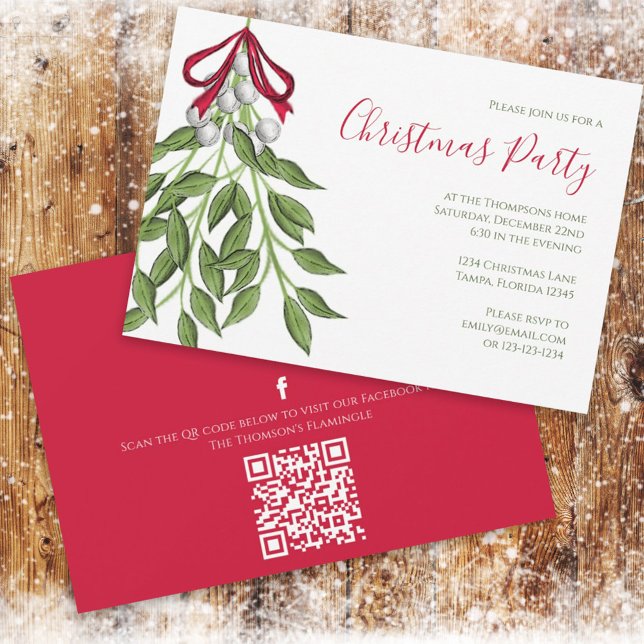 Convite Mistletoe Verde Natal Código QR (Criador carregado)