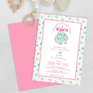 Convite Mistletokisses Chá de fraldas Rosa para Menina