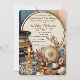 Convite Mistura boêmica de chá, magenta, flores roxas