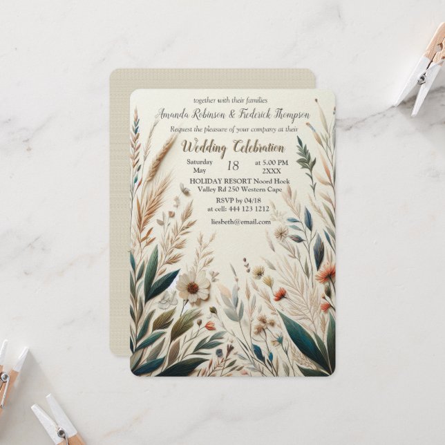 Convite Mistura boêmica de chá, magenta, flores roxas (Frente/Verso In Situ)