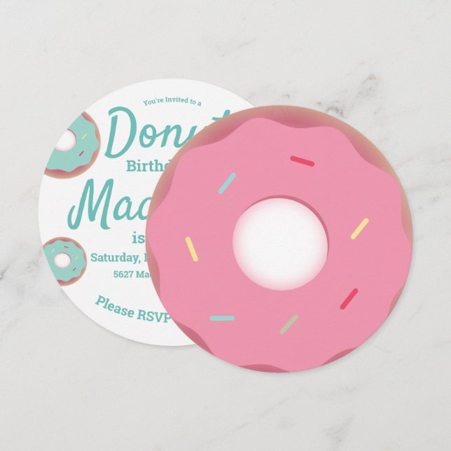 Convite Mistura de Glitter de Donut Rosa e Verde Água Redo (Frente/Verso)