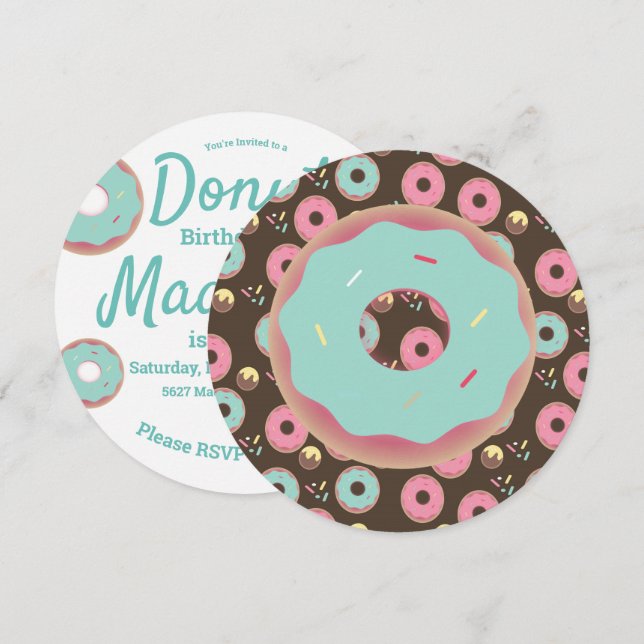 Convite Mistura de Granulado de Donut Rosa e Verde 3D Redo (Frente/Verso)