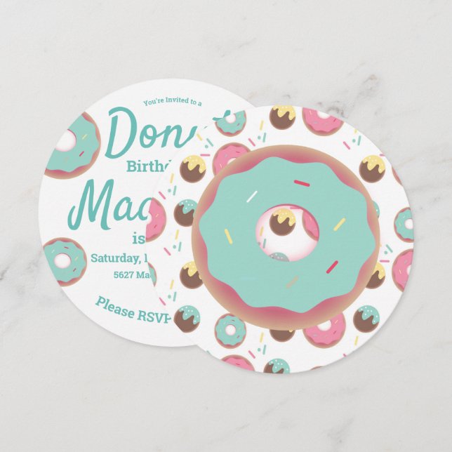 Convite Mistura de Granulado de Donut Rosa e Verde 3D Redo (Frente/Verso)