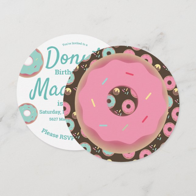 Convite Mistura de Granulado de Donut Rosa e Verde 3D Redo (Frente/Verso)