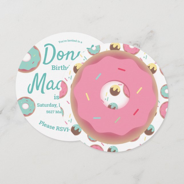 Convite Mistura de Granulado de Donut Rosa e Verde Água 3D (Frente/Verso)