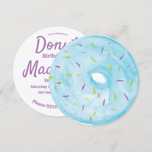 Convite Mistura de Raspas de Donut Azul Aquarela Redonda