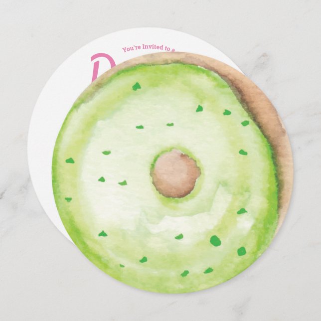 Convite Mistura de Rosquinha Verde 3D com Aquarela (Frente/Verso)