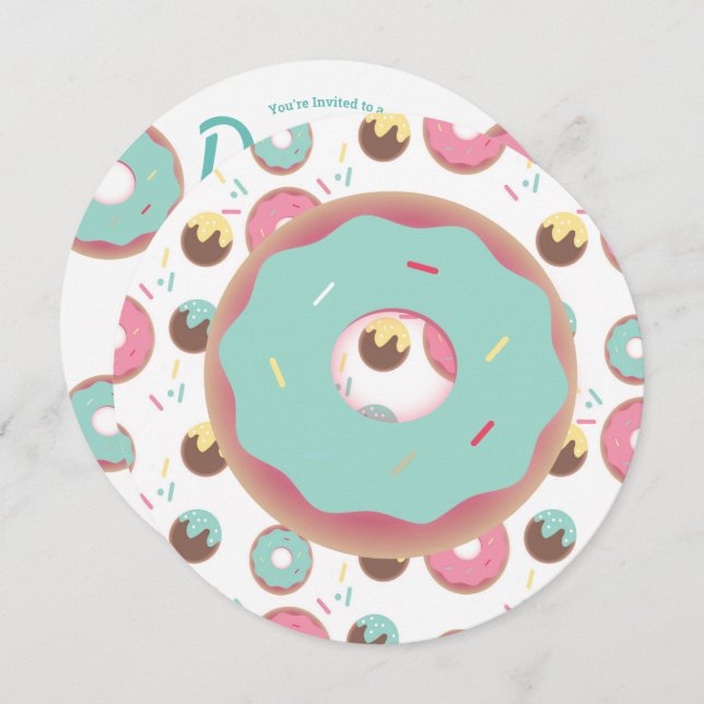 Convite Mistura de Rosquinhas cor-de-rosa e Teal 3D (Frente/Verso)