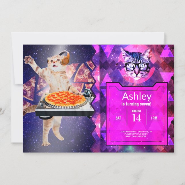 Convite Misturador de Gato de DJ (Frente)