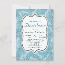 Convite Misturar Padrão Azul, Penas e quadro Dourado