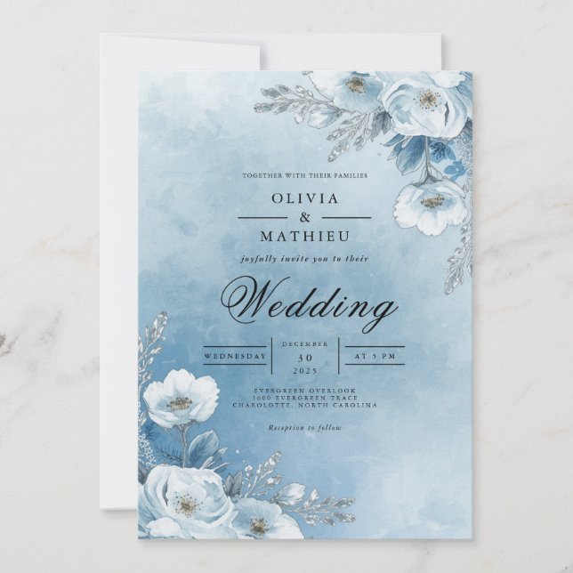 Convite Misty Azure Bloom Wedding (Frente)