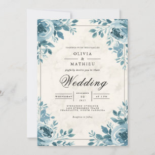 Convite Misty Blue Floral Accent Wedding