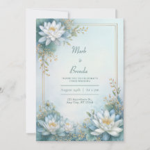 Misty Blue Water Lily Gold Frame Wedding