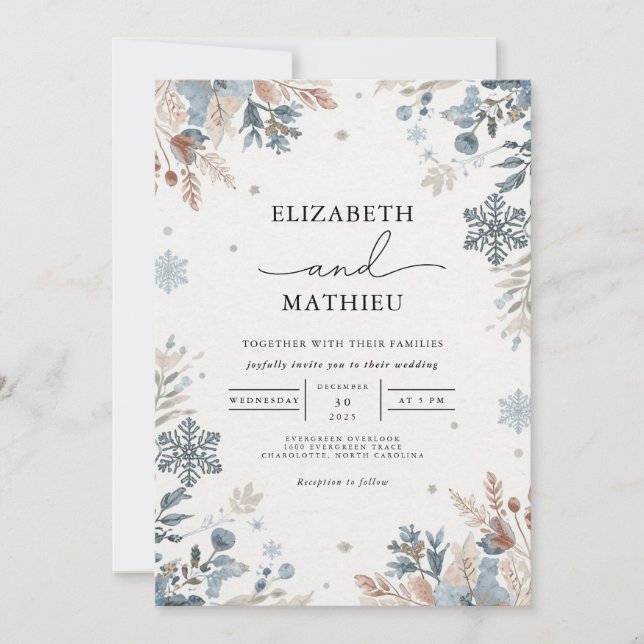Convite Misty Blue Winter Floral Wedding (Frente)