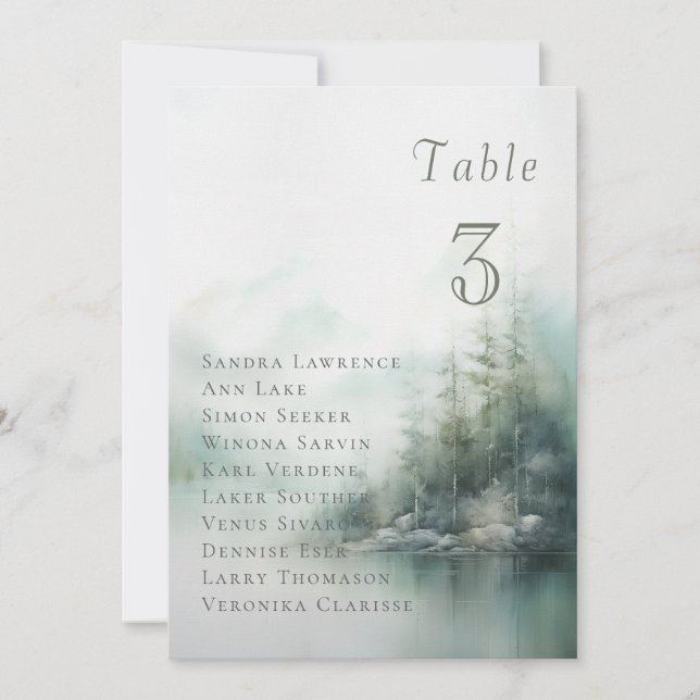 Convite Misty green forest Wedding Table Seating Card (Frente)