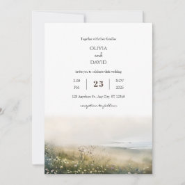 Convite Misty Morning Coastal Meadow View Beach Wedding