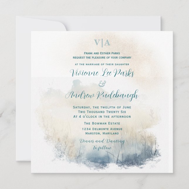 Convite Misty Morning Meadow Wedding (Frente)