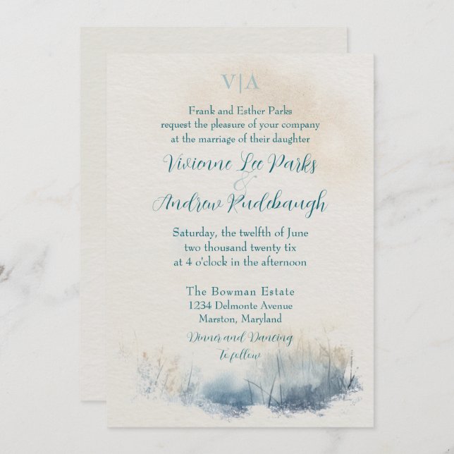 Convite Misty Morning Meadow Wedding (Frente/Verso)