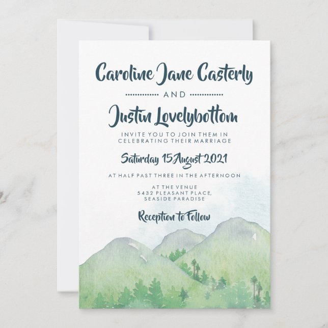 Convite Misty Mounains Watercolor Wedding (Frente)