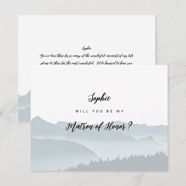 Convite Misty Mountain Be My Matron of Honor Card (Frente/Verso)