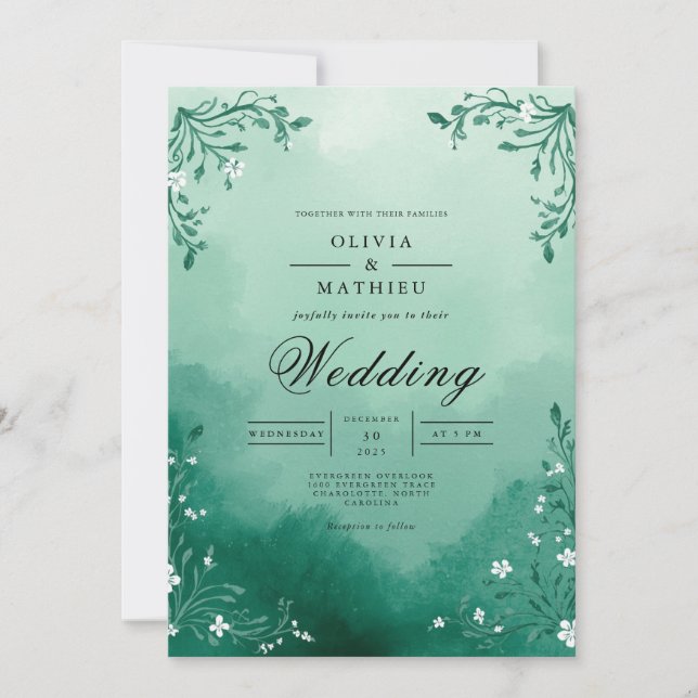 Convite Misty Teal Foliage Arch Wedding (Frente)