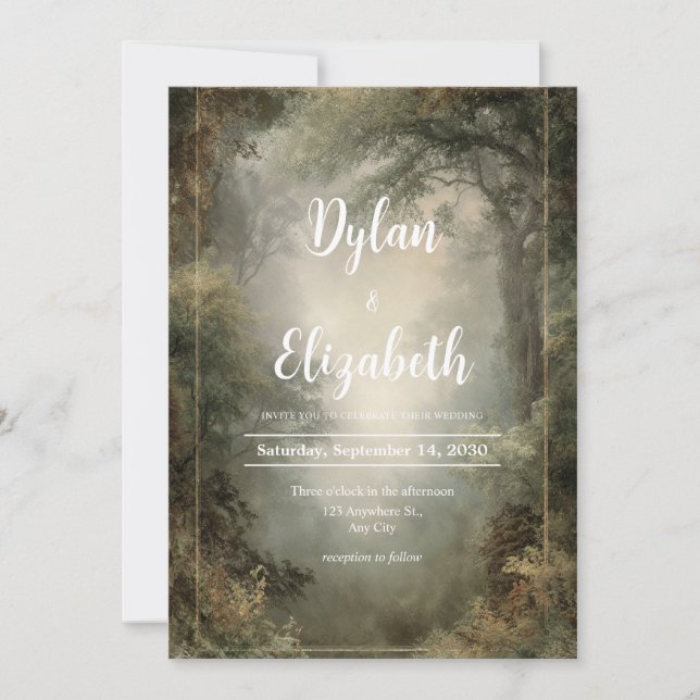 Convite Misty Woodland Glade Wedding (Frente)