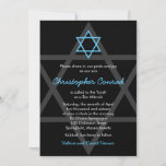 Convite Mitzvah, Bar Negro e Azul<br><div class="desc">Simples preto e azul Estrela do convite de David Bar Mitzvah. As cores neste simples convite à Bar Mitzvah são preto, azul aqua e branco. Cores clássicas que são masculinas, elegantes e na moda. Embora este seja um convite personalizado para um Bar Mitzvah, ele poderia ser usado para várias ocasiões...</div>