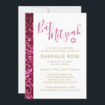 Convite Mitzvah de Bat Sparkly Glitter Rosa Quente<br><div class="desc">Profundo brilho rosa quente moderno e tenente e convite para Bat Mitzvah dourado. O trabalho de arte é uma imagem impressa plana, NÃO é um brilho real, por isso não faz bagunça, mas ainda parece brilhante e borrado! Para uma cerimônia e celebração modernas, divertidas e elegantes de mitzvah. Encontre um...</div>
