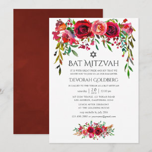 Convite Mitzvah de Batismo Floral Marsala-Borgonha