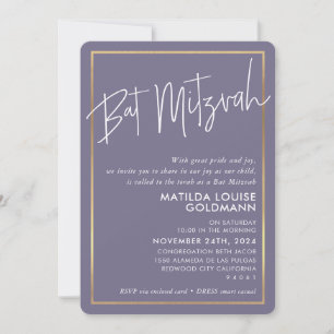 Convite MITZVAH Mínimo moldura roxa