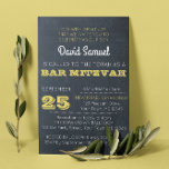 Convite Mitzvah para Bar de Ouro de quadro chalkbo<br><div class="desc">Estes convites casuais de chic são perfeitos para qualquer celebração do Bar Mitzvah. Cada linha de texto é perfeitamente personalizável para dizer exatamente o que você quer!</div>