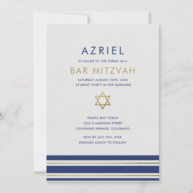 Convite Mitzvah para Bar de Tallit Moderno (Frente)