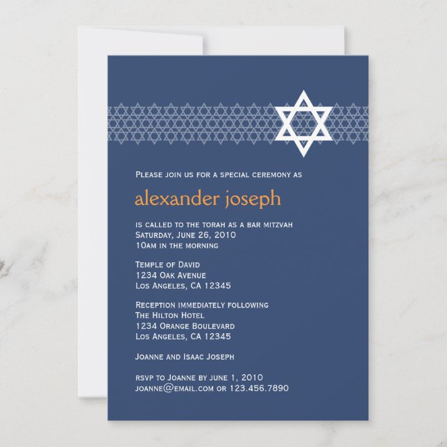 Convite Mitzvah para Bar Estrela Brilhante (Frente)