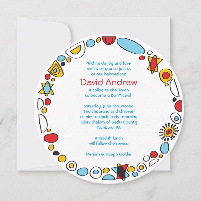 Convite Mitzvah para Bar SCRIBBLY pop ART (Frente)