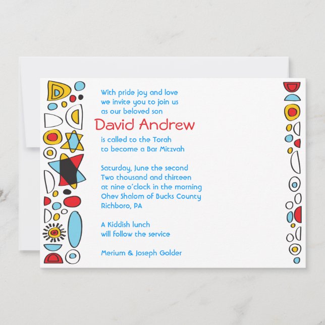 Convite Mitzvah para Bar SCRIBBLY POP ART (Frente)