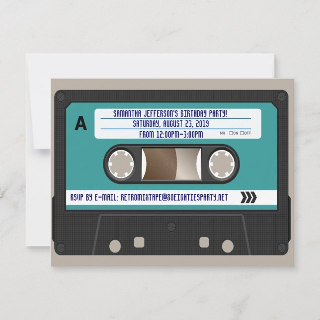 Convite Mixtape de cassete retrô 80s personalizada (Frente)