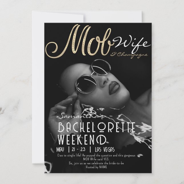 Convite Mob Wife & Champagne Festa de solteira Black Bach (Frente)