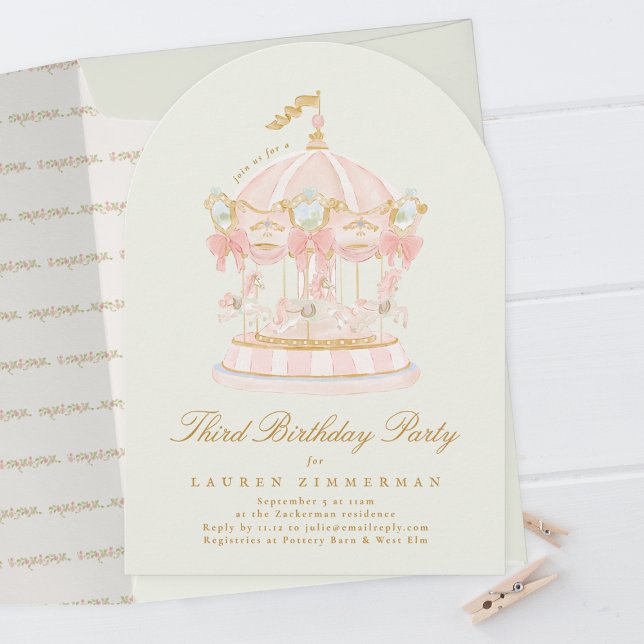 Convite Moça Carrossel Fairytale Festa de aniversário de S (Criador carregado)