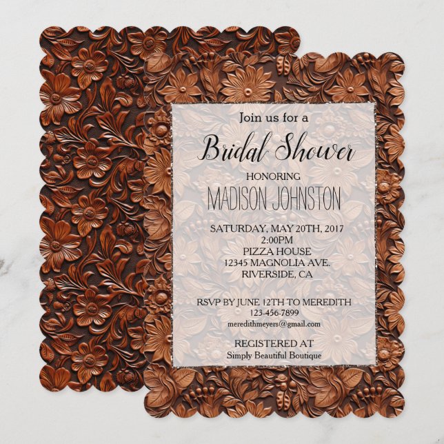 Convite Moça Floral Castanho-Elegante Ocidental (Frente/Verso)