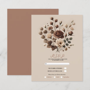 Convite Moca Moussa Bege Marrom Floral Casamento RSVP