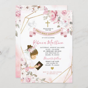 Convite Moça Rosa Rosa Rosa Maciça Suave Primeira Comunhão