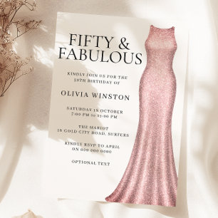 Convite Moças de Rosa Dourado de Vestido Sparkle 50ª Festa