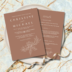 Convite Mocha Brown Floral Elegante Tudo Em Um Casamento B