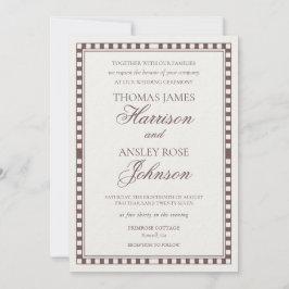 Convite Mocha Brown Harlequin Checkered Wedding