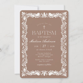 Convite Mocha Brown Talavera Azulejo Fiesta Baptism