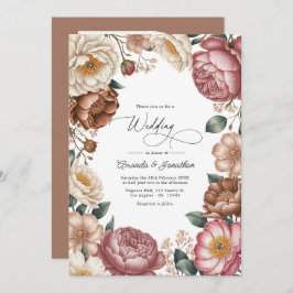 Convite Mocha, Cream & Dusty Rose Floral Wedding QR Code