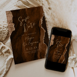 Convite Mocha Marrom Ágata Script Casamento Save the Date
