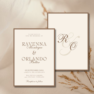 Convite Mocha Marrom Marfim Monograma Casamento Old Mone