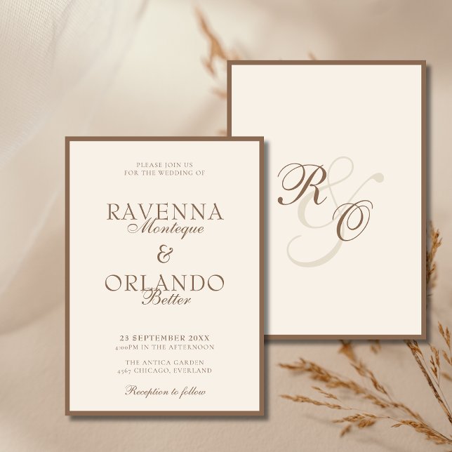Convite Mocha Marrom Marfim Monograma | Casamento Old Mone (Criador carregado)