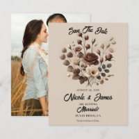 Mocha Mousse Bege Marrom Floral Save The Date 